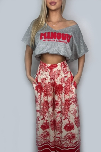 Szerokie spodnie Natura Minouu czerwone w selavifashion.pl