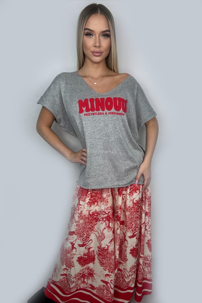 Szerokie spodnie Natura Minouu czerwone w selavifashion.pl