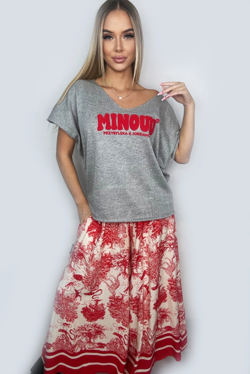 Szerokie spodnie Natura Minouu czerwone w selavifashion.pl