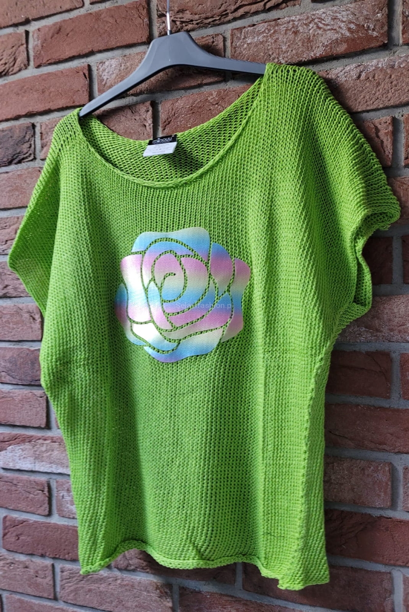 Sweter bezszwowy z różą Minouu limonka w Selavifashion.pl