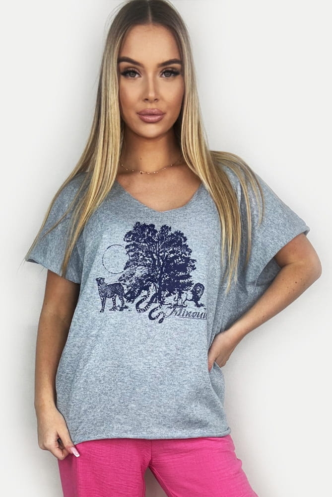 Bluzka swetrowa Natura Minouu szara w Selavifashion.pl