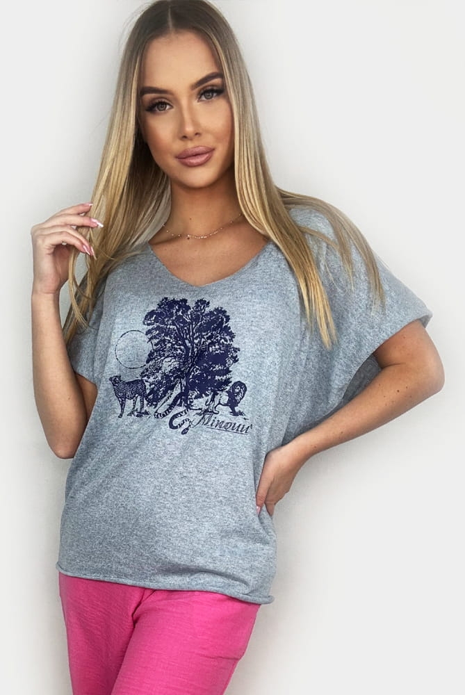 Bluzka swetrowa Natura Minouu szara w Selavifashion.pl