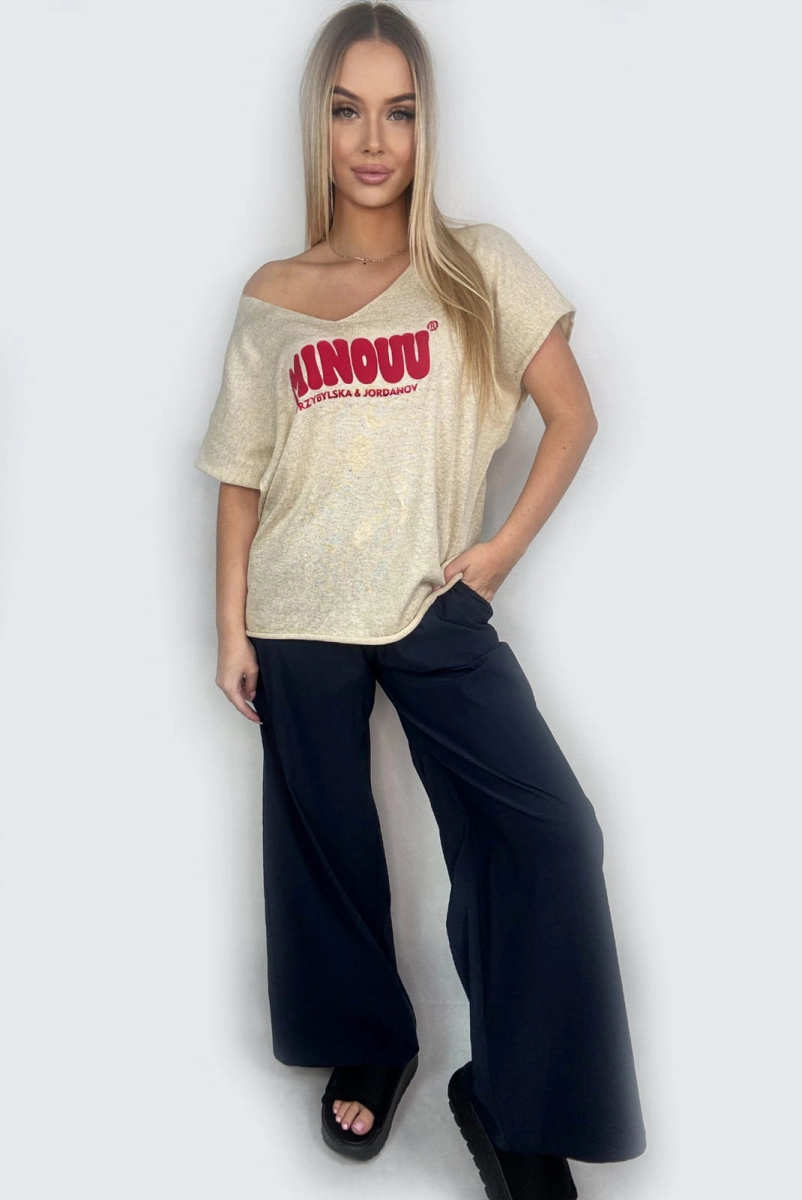 Materiałowe spodnie w sportowym stylu Minouu granatowe w Selavifashion.pl