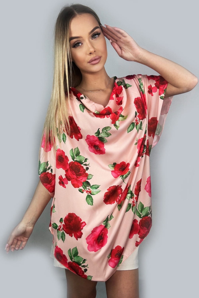 Bluzka tunika w róże Minouu różowa w Selavifashion.pl