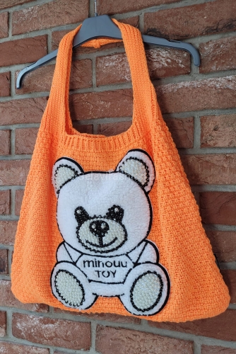 Dzianinowa torba duży miś Minouu pomarańczowa w Selavifashion.pl