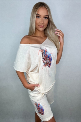 Komplet bluzka i spodenki Oceaniczna Głębia Minouu biały w Selavifashion.pl