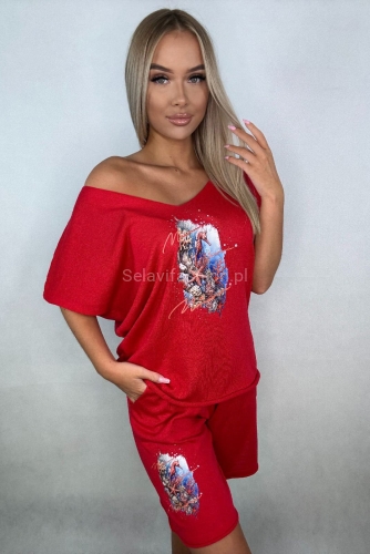Komplet bluzka i spodenki Oceaniczna Głębia Minouu czerwony w Selavifashion.pl
