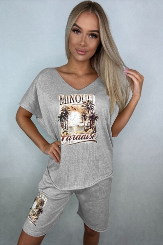 Komplet bluzka i spodenki Paradise Minouu szary w Selavifashion.pl