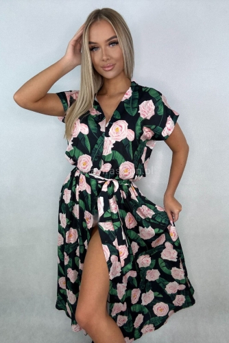 Długa sukienka Amber z paskiem Minouu czarna w Selavifashion.pl