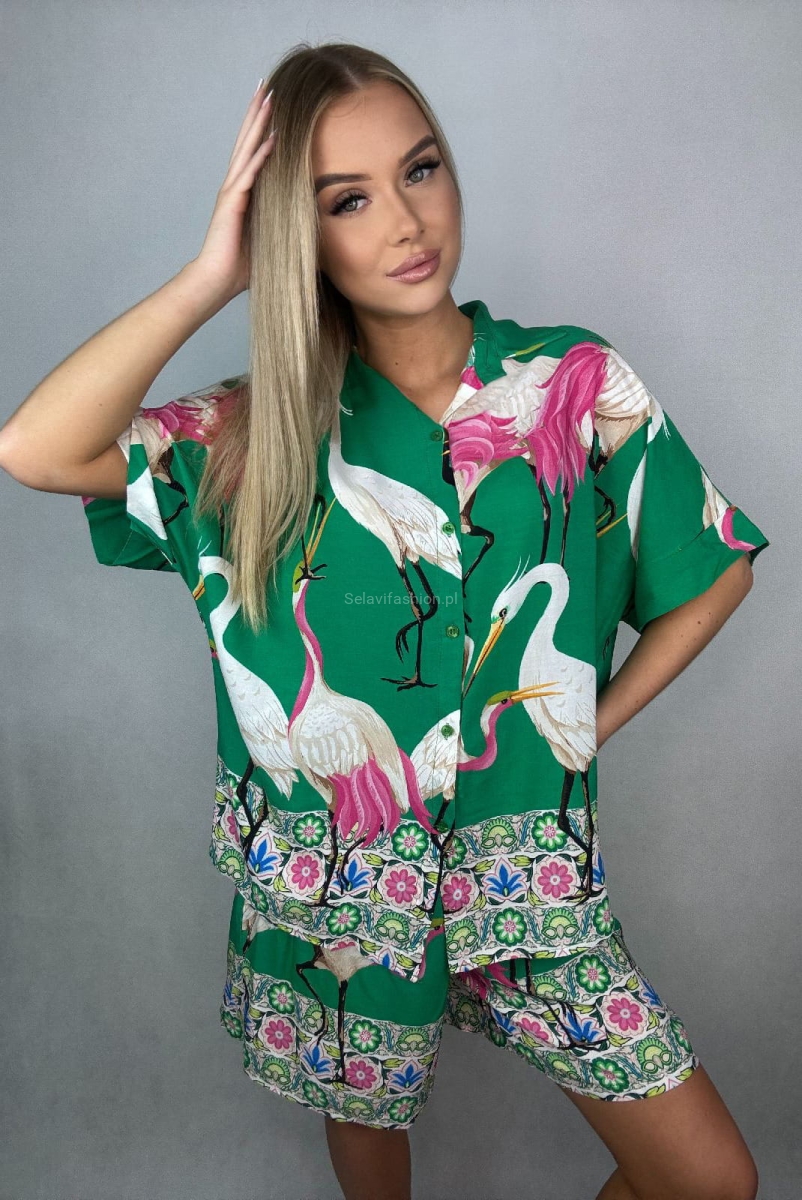 Komplet koszulka i spodenki BIRD Czapla Minouu zielony w Selavifashion.pl