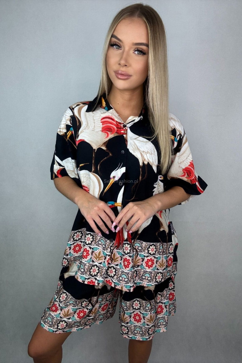 Komplet koszulka i spodenki BIRD Czapla Minouu czarny w Selavifashion.pl