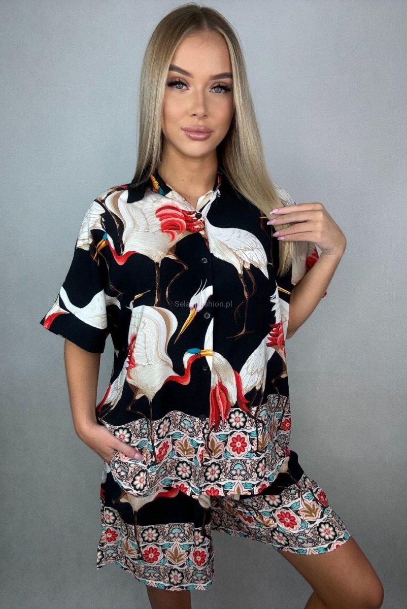 Komplet koszulka i spodenki BIRD Czapla Minouu czarny w Selavifashion.pl