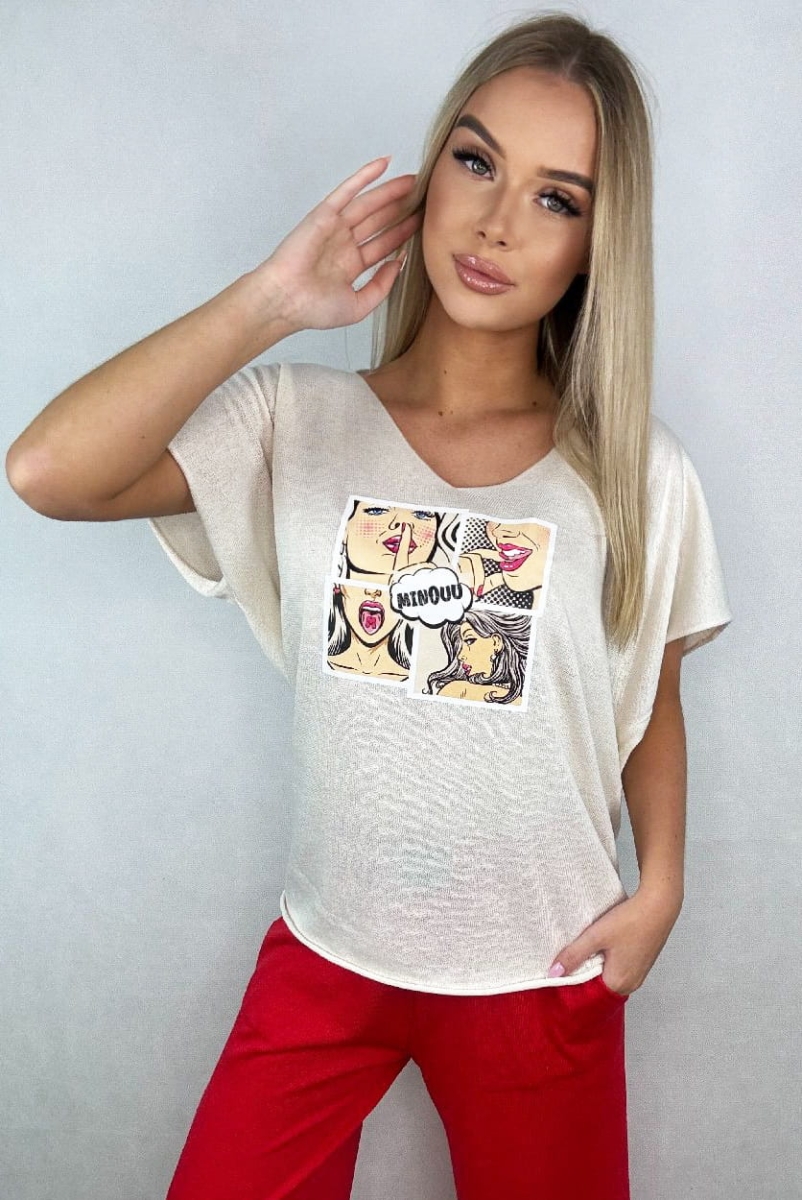 Bluzka swetrowa Komiks z krótkim rękawem Minouu w Selavifashion.pl