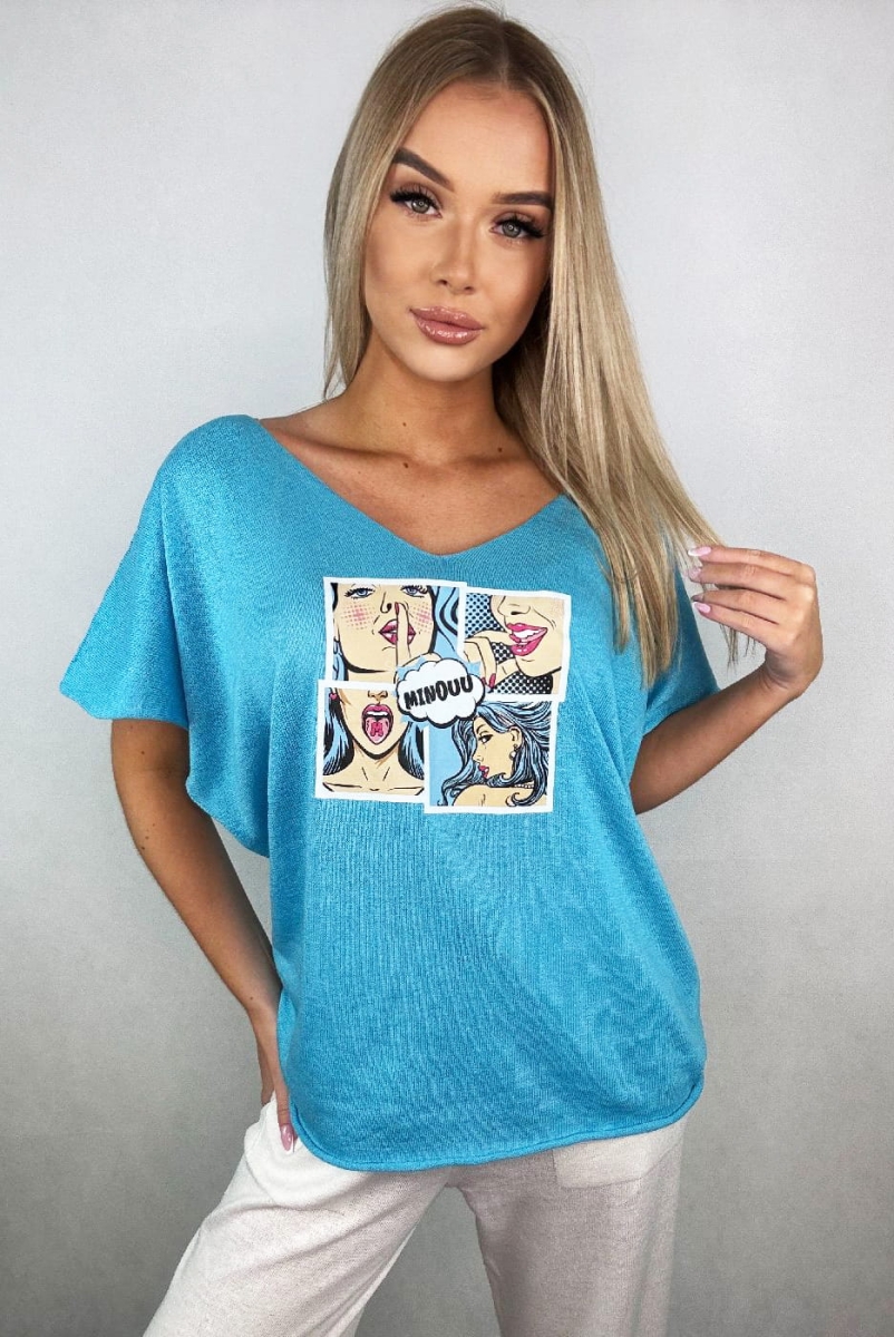 Bluzka swetrowa Komiks z krótkim rękawem Minouu w Selavifashion.pl