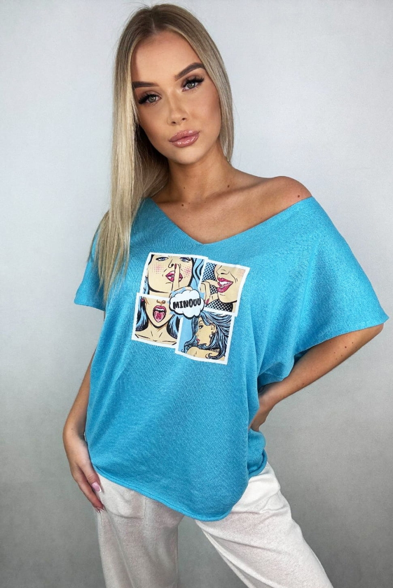 Bluzka swetrowa Komiks z krótkim rękawem Minouu w Selavifashion.pl