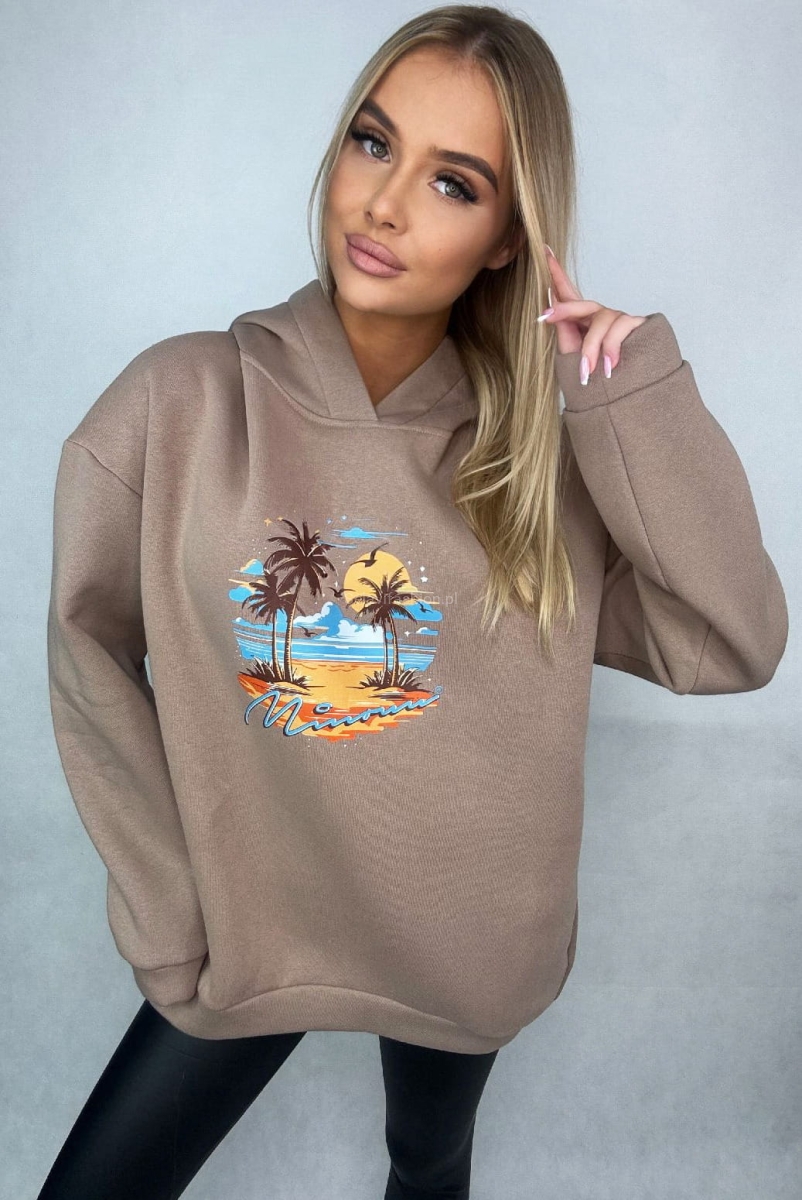 Bluza z kapturem Miami Minouu beżowa w Selavifashion.pl
