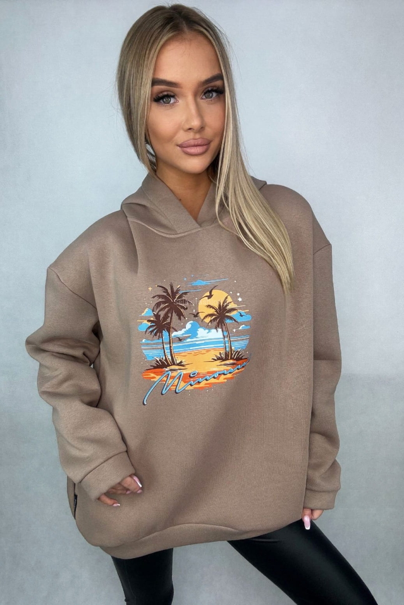 Bluza z kapturem Miami Minouu beżowa w Selavifashion.pl