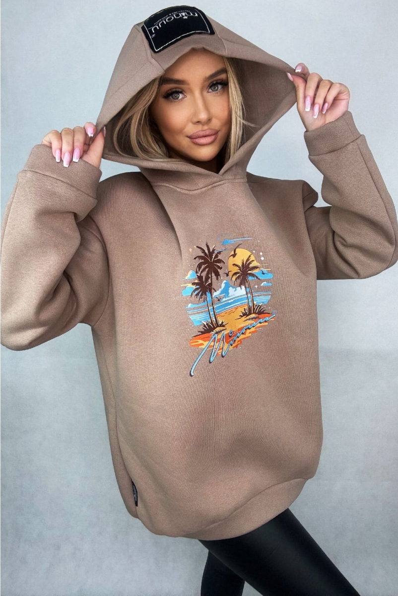 Bluza z kapturem Miami Minouu beżowa w Selavifashion.pl