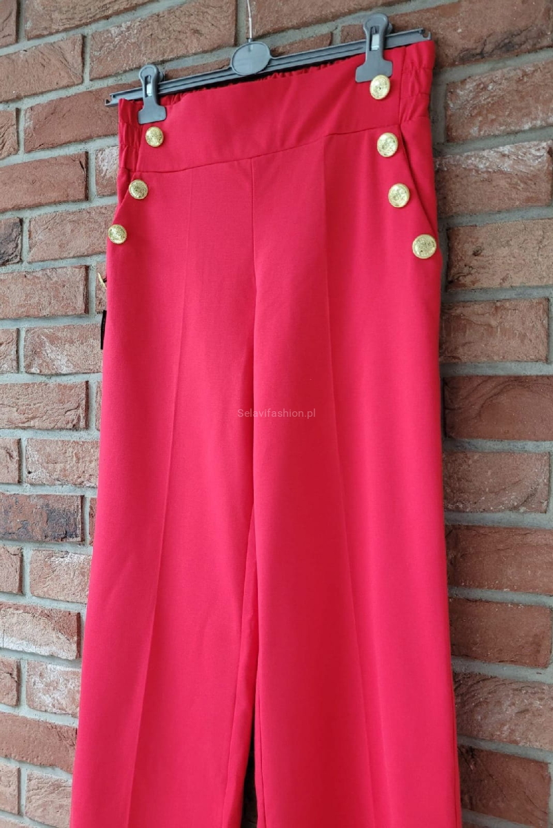 Spodnie Evelyne z prostą nogawką Minouu czerwone w Selavifashion.pl