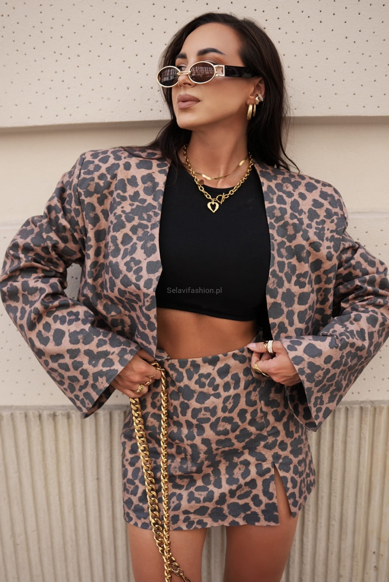 Komplet marynarka i spódniczko spodenki Panterka LaMilla beżowy w Selavifashion.pl