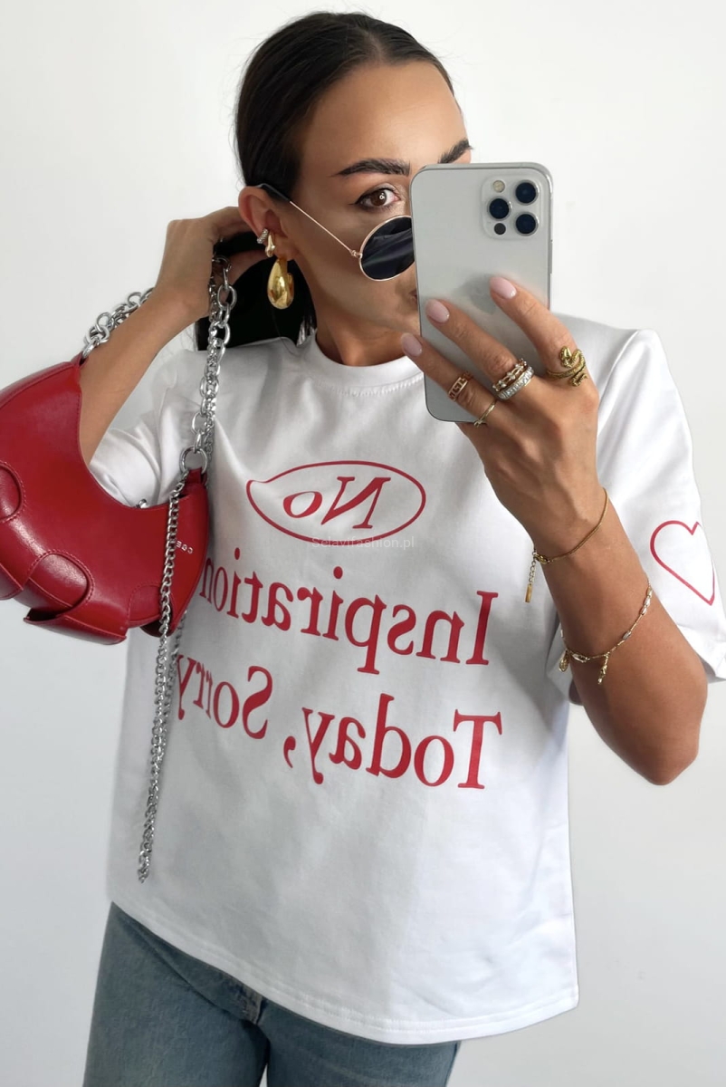 T-shirt bluzka koszulka NO INSPIRATION LaMilla biała w Selavifashion.pl