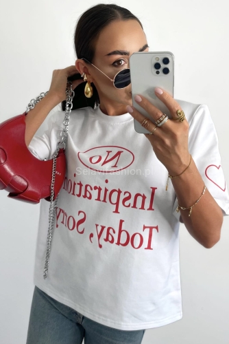 T-shirt bluzka koszulka NO INSPIRATION LaMilla biała w Selavifashion.pl