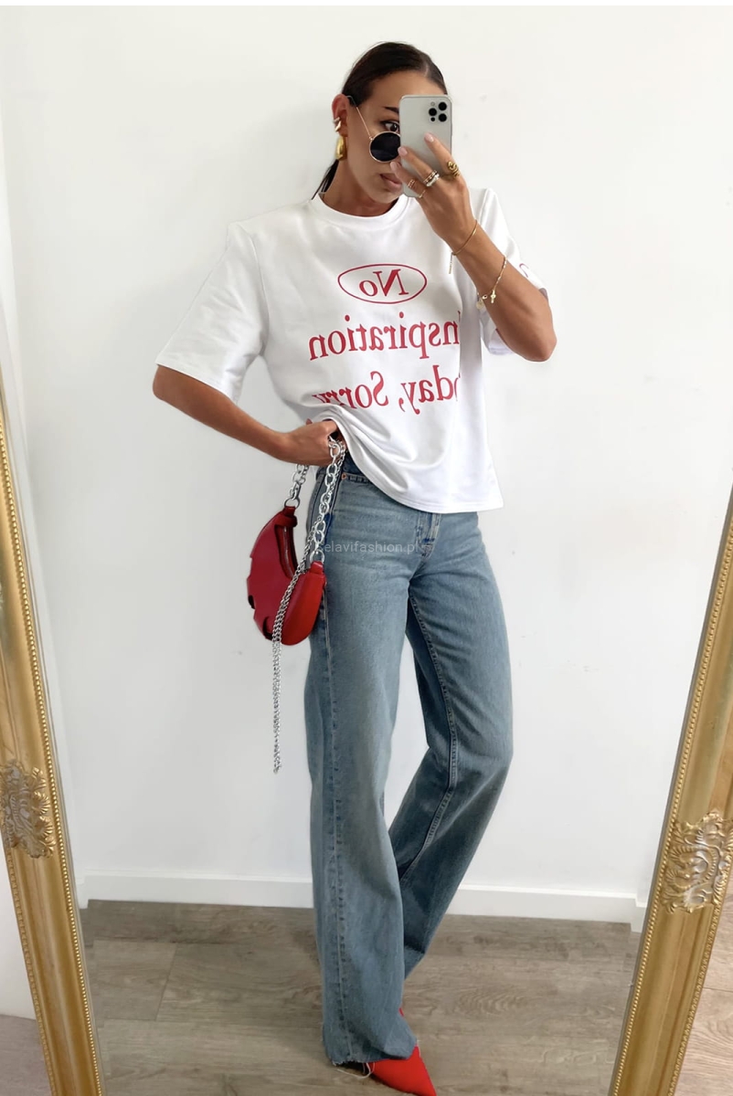 T-shirt bluzka koszulka NO INSPIRATION LaMilla biała w Selavifashion.pl