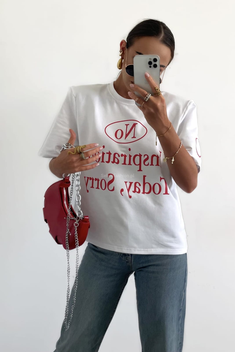 T-shirt bluzka koszulka NO INSPIRATION LaMilla biała w Selavifashion.pl