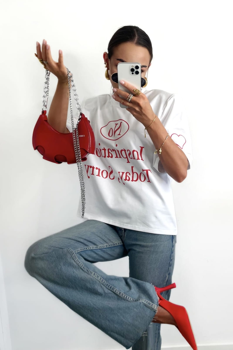 T-shirt bluzka koszulka NO INSPIRATION LaMilla biała w Selavifashion.pl
