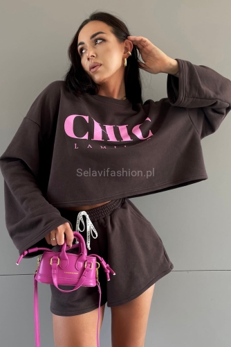 Bluza krótka CHIC LaMilla brązowa w Selavifashion.pl