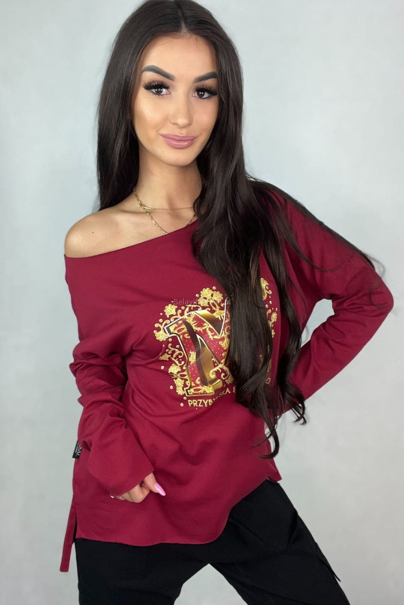 Bluzka bawełniana M Minouu bordowa w Selavifashion.pl