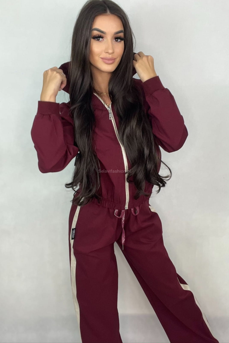 Komplet bluza i spodnie z prostą nogawką Minouu ciemno beżowy w Selavifashion.pl