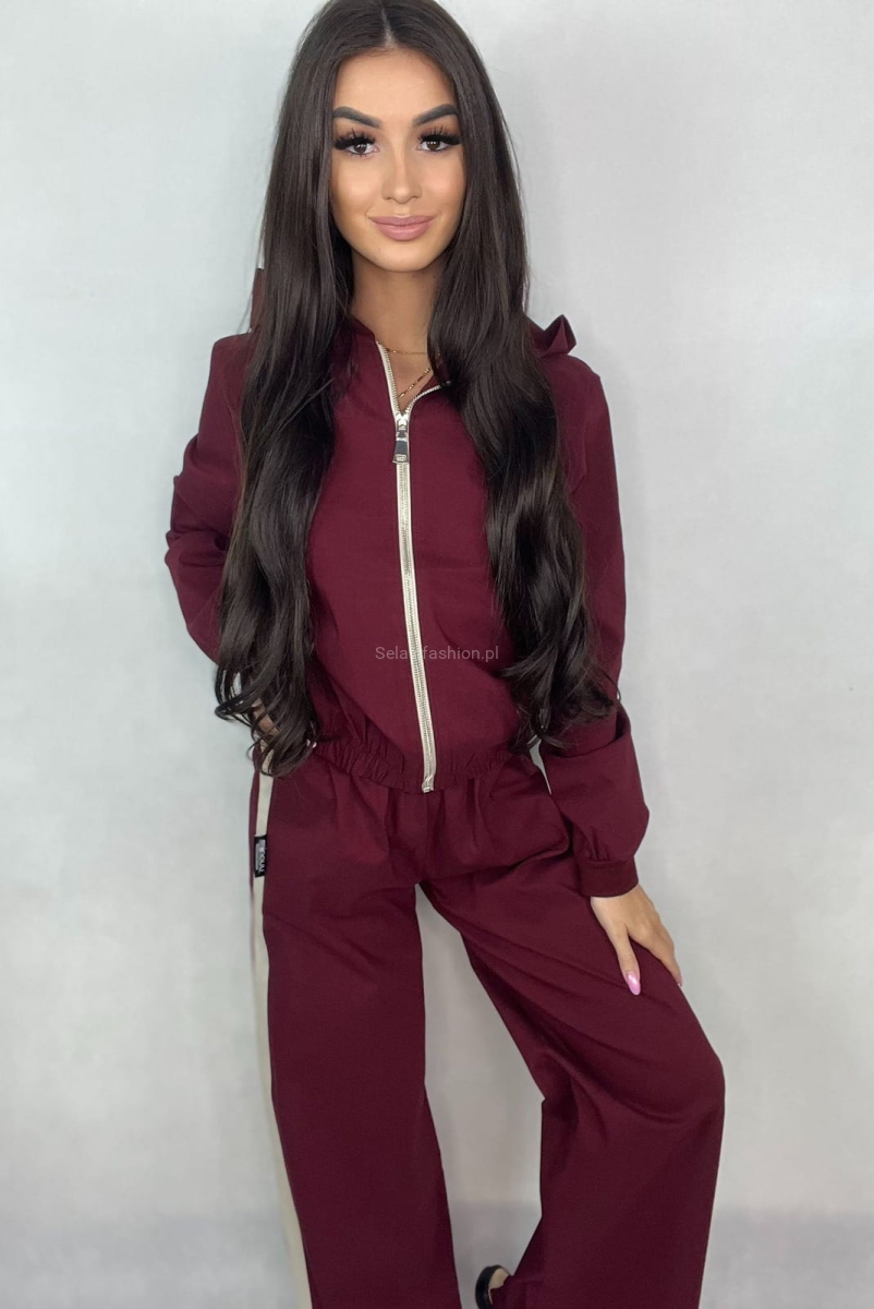 Komplet bluza i spodnie z prostą nogawką Minouu ciemno beżowy w Selavifashion.pl