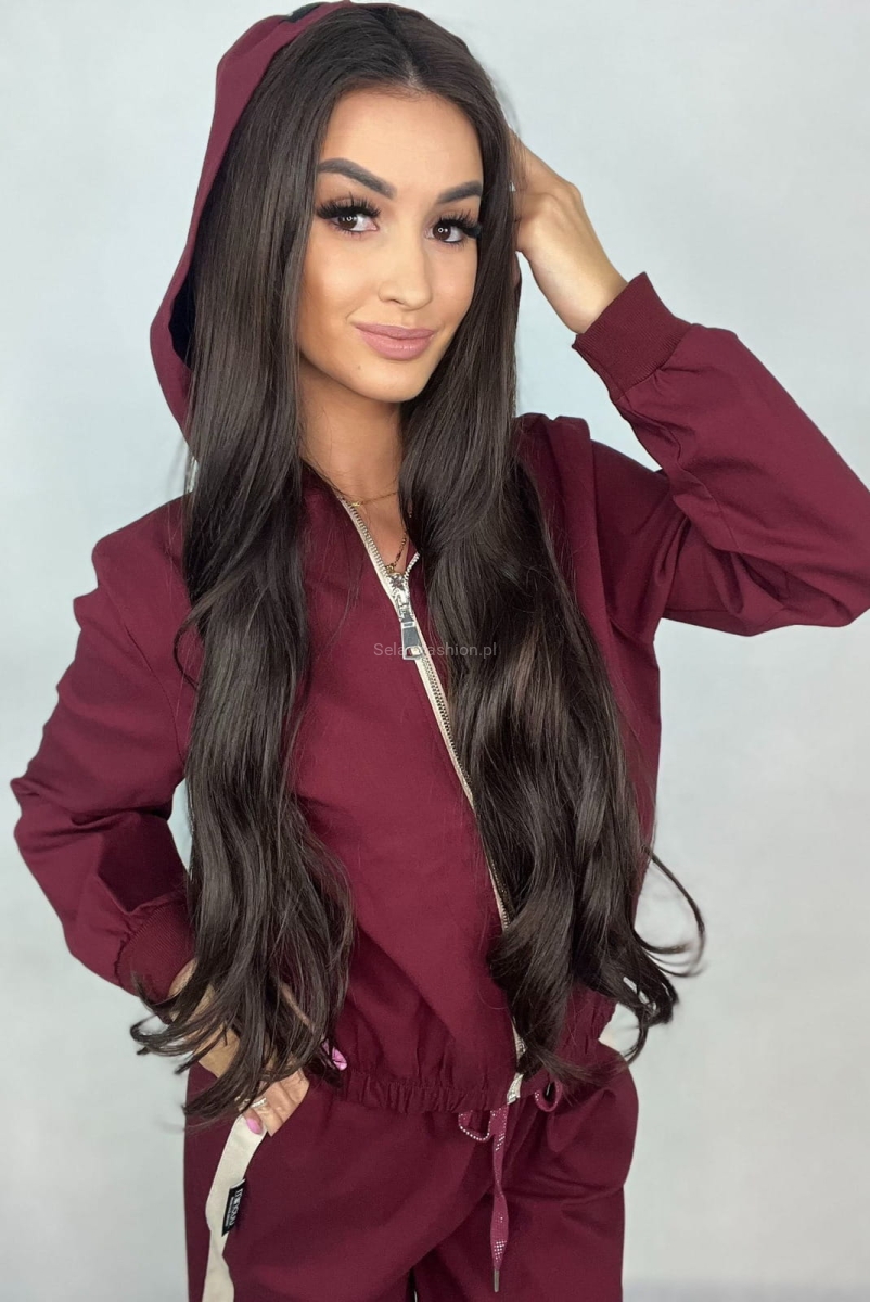 Komplet bluza i spodnie z prostą nogawką Minouu ciemno beżowy w Selavifashion.pl