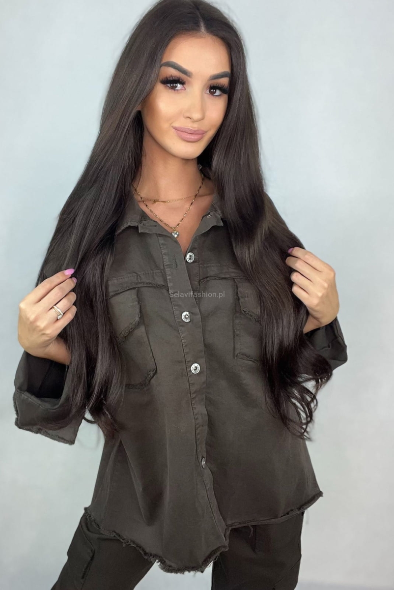 Gruba bawełniana koszula Minouu brązowa w Selavifashion.pl