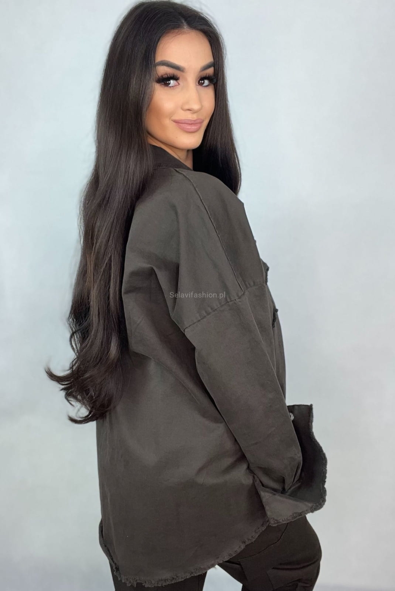 Gruba bawełniana koszula Minouu brązowa w Selavifashion.pl