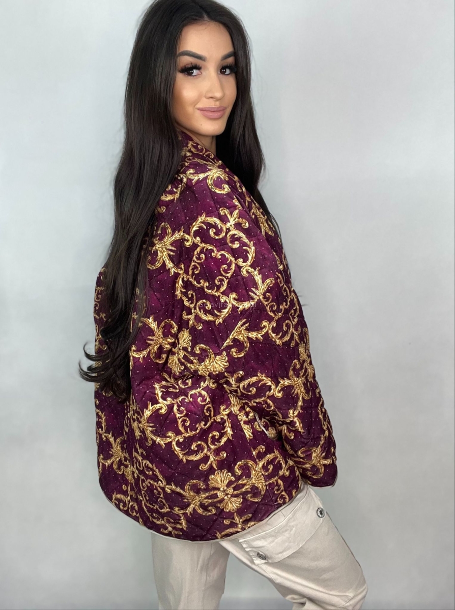 Krótka kurtka katana welurowa Minouu bordowa w Selavifashion.pl