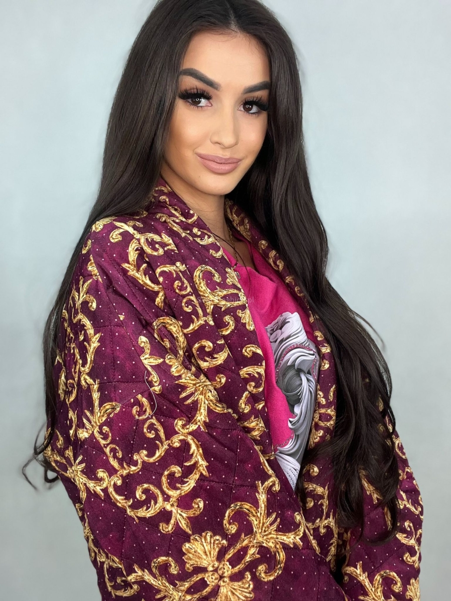 Krótka kurtka katana welurowa Minouu bordowa w Selavifashion.pl