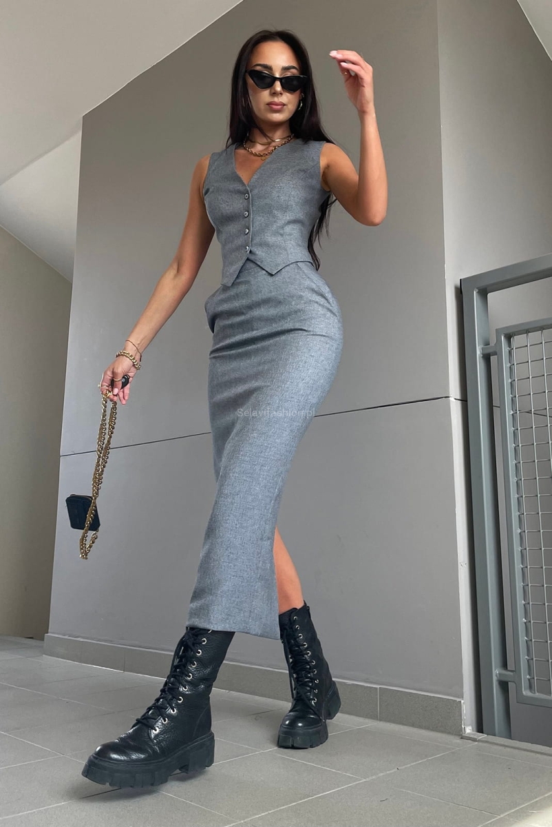 Kamizelka krótka z guzikami LaMilla szara w Selavifashion.pl