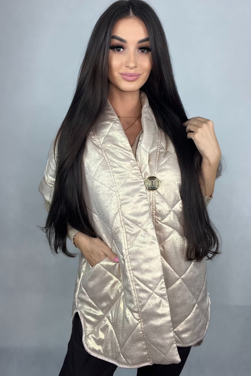 Kamizelka metalizowana ze złotym guzikiem Minouu złota w Selavifashion.pl