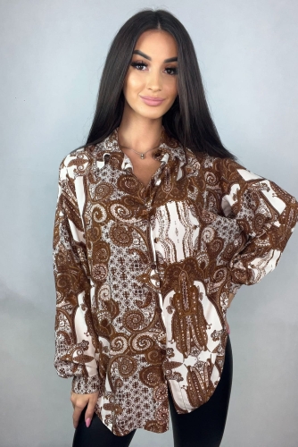 Koszula bluzka w orientalny wzór Minouu beżowo biała w Selavifashion.pl