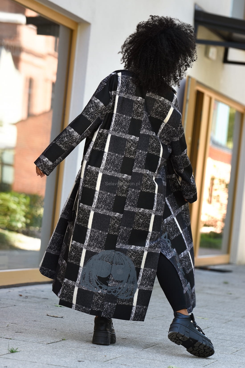 Długi płaszcz Lumi krata Miss City Official czarny w Selavifashion.pl