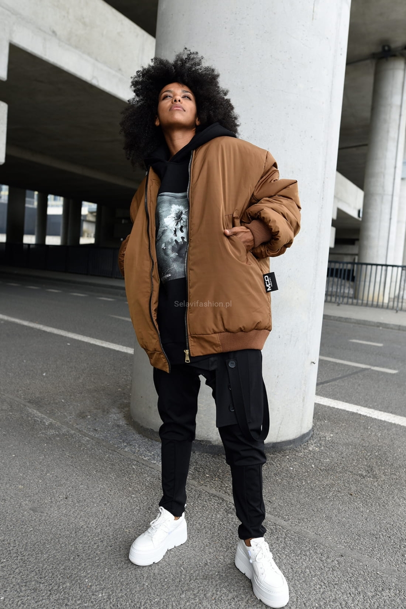 Długa kurtka Bombers Miss City Official brązowa w Selavifashion.pl