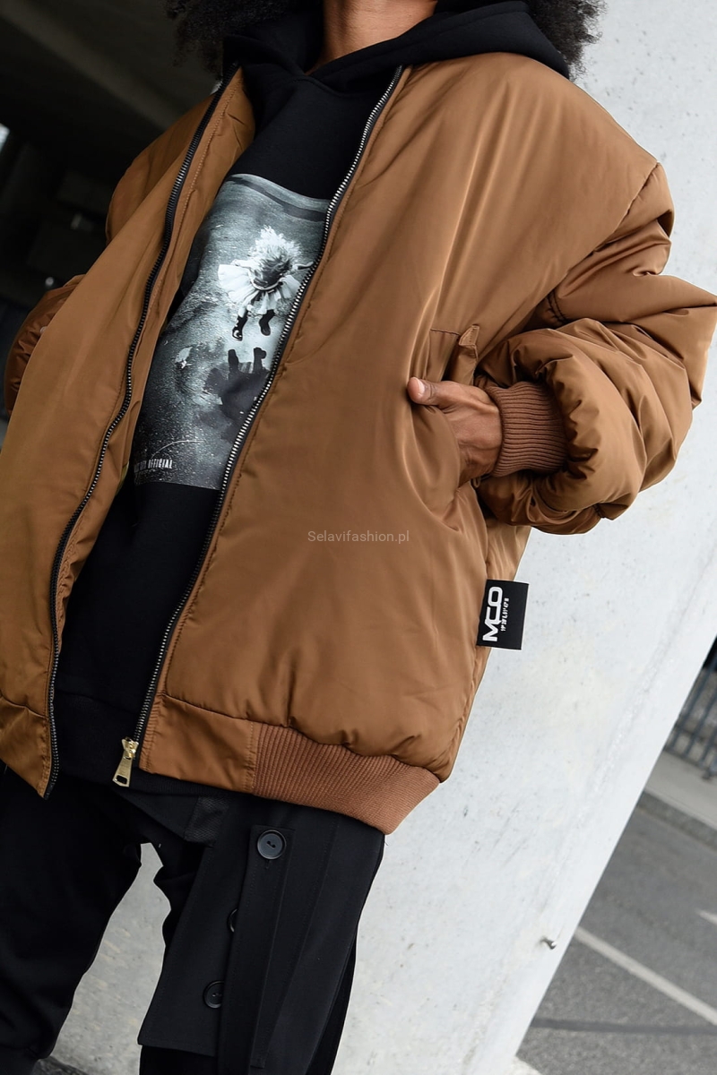 Długa kurtka Bombers Miss City Official brązowa w Selavifashion.pl