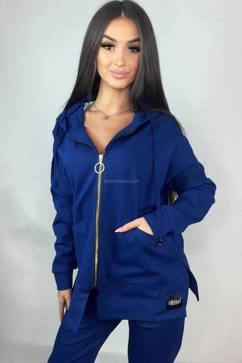 Bluza z kapturem Classic zapinana na suwak Minouu chabrowa w Selavifashion.pl