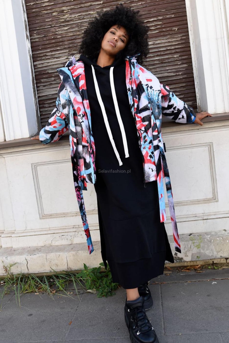 Oversiz'owa kurtka Graffiti z taśmami Miss City Official w Selavifashion.pl