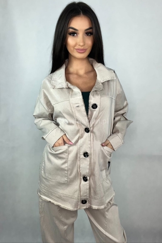 Bawełniana katana koszula z kieszeniami Minouu beżowa w Selavifashion.pl