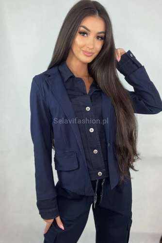 Kurtka w stylu marynarki Minouu granatowa w Selavifashion.pl