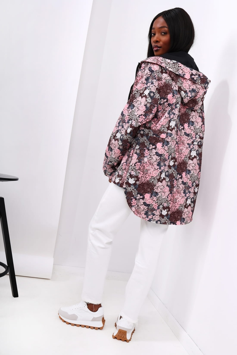 Kurtka parka waterproof nieprzemakalna Flowers LaDonna różowa w Selavifashion.pl