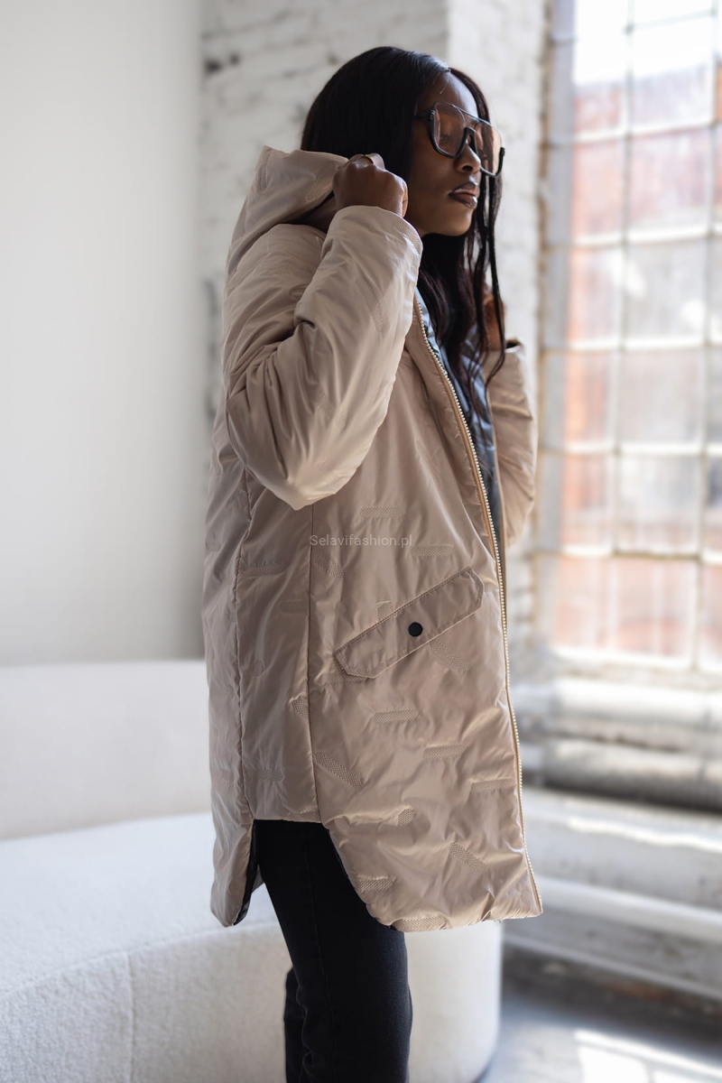 Kurtka dwustronna ocieplana Emma z kapturem LaDonna beżowo czarna w Selavifashion.pl
